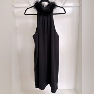 Trina Turk Black Feather-Trim Halter Dress
